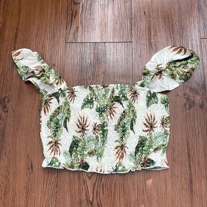 Green tropical crop top, size small